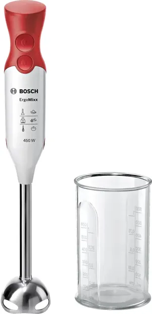 Blender de mână Bosch - ErgoMixx MSM64110, 450W, 2 viteze, roșu