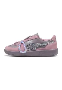 Pantofi sport de piele intoarsa cu imprimeu Hello Kitty si accesoriu bratara - Gri deschis/Roz somon