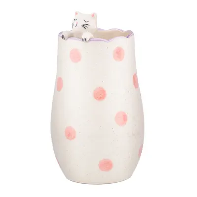Vază albă din dolomită (înălțime 18 cm) Peeking Cat – Sass & Belle