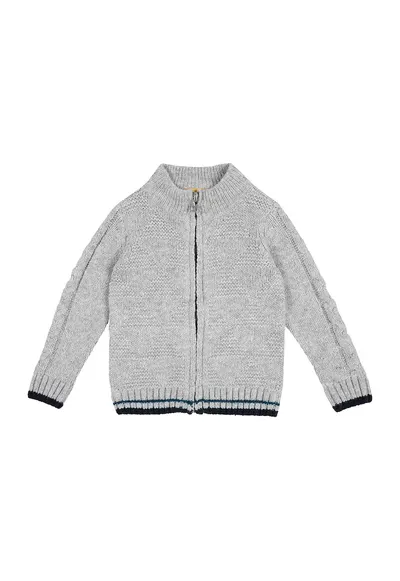 Cardigan cu fermoar si model torsade - Gri