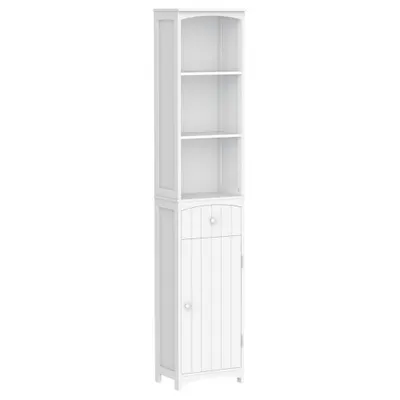 HOMCOM Dulap Înalt de Baie cu 3 Rafturi din MDF, 34x24x170 cm, Alb | Aosom Romania