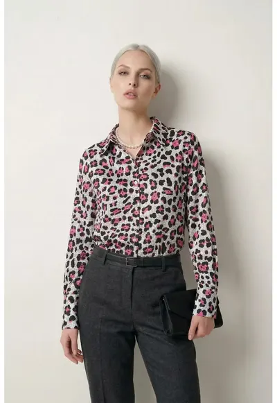 Camasi dama - camasa cu maneca lunga - imprimeu leopard - roz magenta - poliester