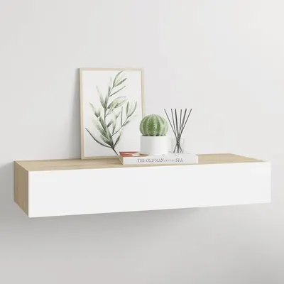 vidaXL Raft de perete pentru sertare, stejar și alb, 60x23,5x10cm, MDF