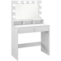 HOMCOM Masă de toaletă cu oglindă iluminată, sertare, 3 opțiuni de lumină, 10 becuri, masă de machiaj modernă în alb | Aosom Romania