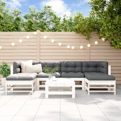 Gossi set mobilier de gradina cu perne, 7 piese, alb, lemn masiv