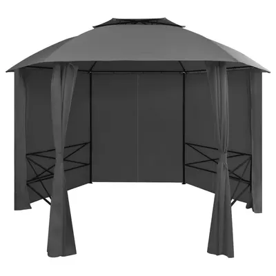 vidaXL Marchiză pavilion de grădină cu perdele, 360x265 cm, hexagonal