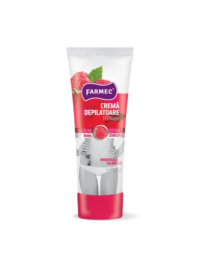 Cremă Depilatoare Teenager Pentru Piele Sensibilă Cu Extract De Zmeură Acțiune Rapidă, Farmec, 150 Ml