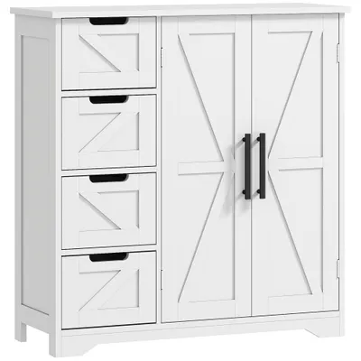HOMCOM Mobilier de baie, corp de depozitare, cu 4 sertare, 1 dulap, pentru spații mici, 81,2 x 30 x 83,8 cm, alb | Aosom Romania