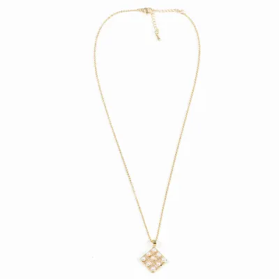 Colier elegant cu pandantiv geometric auriu si perle