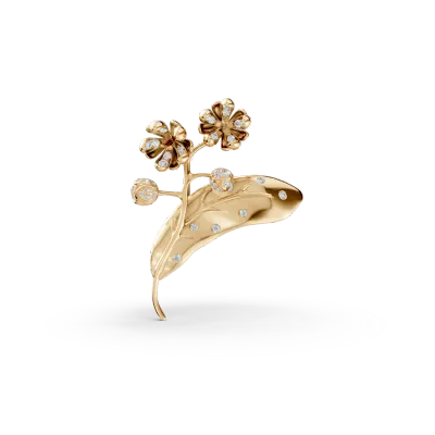 Brosa floare de tei din aur galben cu diamante de 0.2ct