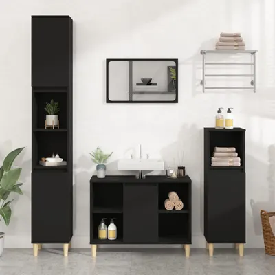 vidaXL Dulap de chiuvetă, negru, 80x33x60 cm, lemn prelucrat