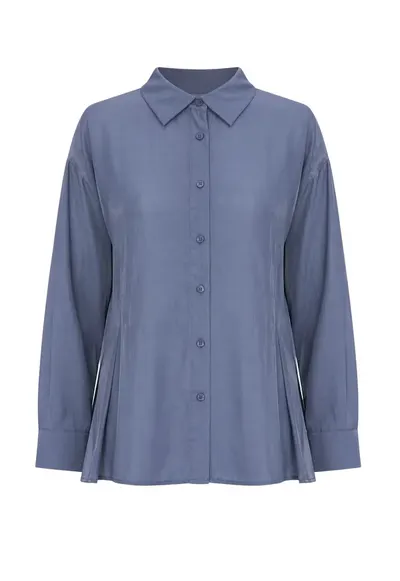 Camasa dama - camasa texturata cu nasturi - albastru marin - casual - maneca lunga