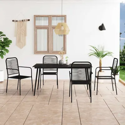 vidaXL Set mobilier de grădină 5 piese negru sfoară de bumbac și oțel