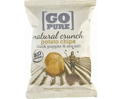 Chipsuri de cartofi cu sare si piper coapte manual fara gluten Bio, 125g, Go Pure