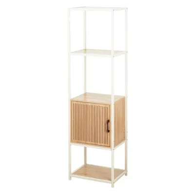 Dulap cu cadru metalic și rafturi MDF, design modern cu ușă din lemn, 43x33x153 cm, alb