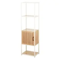 Dulap cu cadru metalic și rafturi MDF, design modern cu ușă din lemn, 43x33x153 cm, alb