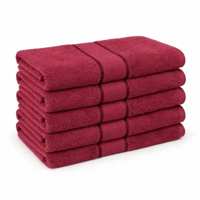 Set 5 prosoape medii 50x90cm, din 100% bumbac pakistanez, 400g, Line, Visiniu