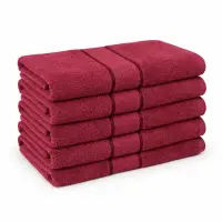 Set 5 prosoape medii 50x90cm, din 100% bumbac pakistanez, 400g, Line, Visiniu