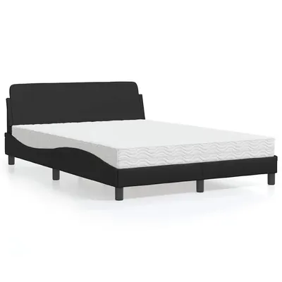 vidaXL Pat cu saltea, Dover, negru, 140x200 cm, piele ecologică