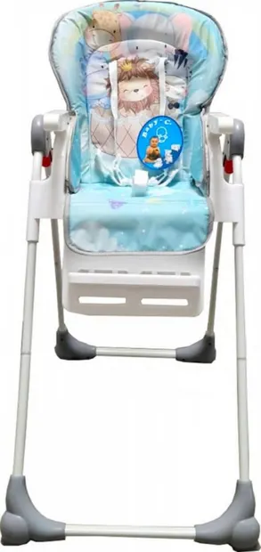 Scaun de masa pentru copii si bebe Baby Care CC Animalute Albastru reglabil in 3 trepte, Pliabil, Centura de siguranta, Sezut confortabil, Masuta detasabila, Pozitie somn, Cosulet de depozitare