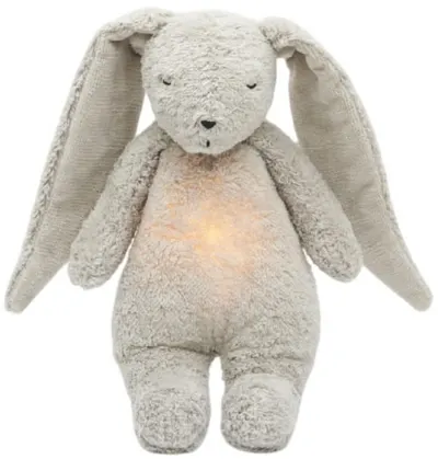 Jucărie moale Moonie Organic 2.0 - Bunny, cu lampă de veghe și sunete relaxante, Gray