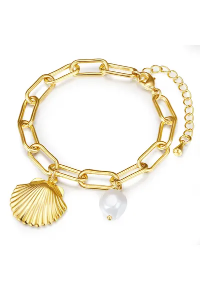 Bratara placata cu aur de 14K si decorata cu perla - Auriu