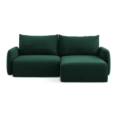 Colțar verde închis extensibil/cu spațiu de depozitare cu tapițerie din catifea (cu colț pe partea dreaptă/cu șezlong) Kalena – Makamii