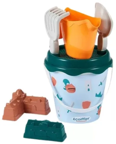 Set de joacă Ecoiffier - Găleată pentru nisip cu accesorii, Knight, 17 cm