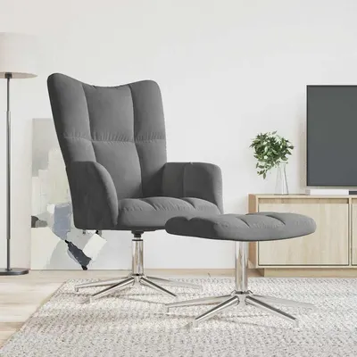 vidaXL Scaun de relaxare cu taburet, gri închis, catifea