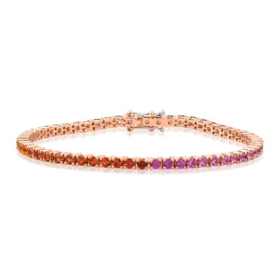 Bratara tennis din aur roz cu safire multicolore de 5.15ct