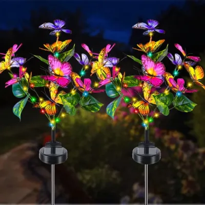 Set 2 Lampi Solare Decorative cu Fluturasi – Iluminare LED, Efect Feeric si Functionare Automata