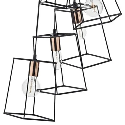 Lampa suspendata Tower 6 Light Cluster Pendant Matt Black & Copper