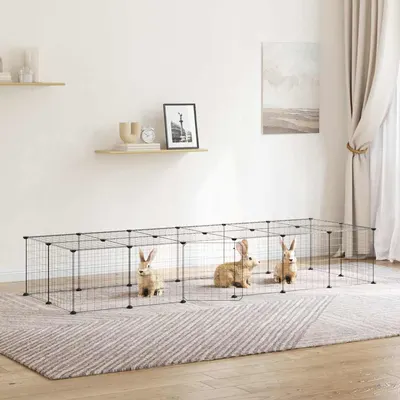vidaXL Cușcă animale de companie cu ușă 28 panouri negru 210x70x35 cm oțel