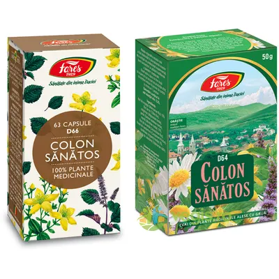 Pachet Colon Sanatos (D66) 63cps + Ceai Colon Sanatos D64 50g