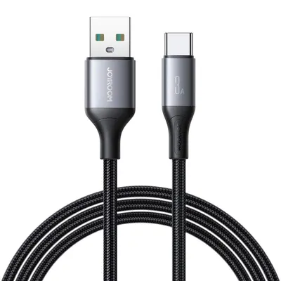 Cablu USB-A la USB-C, 2M, Joyroom S-A25, Transfer date, 3A, Textil, Negru Engros