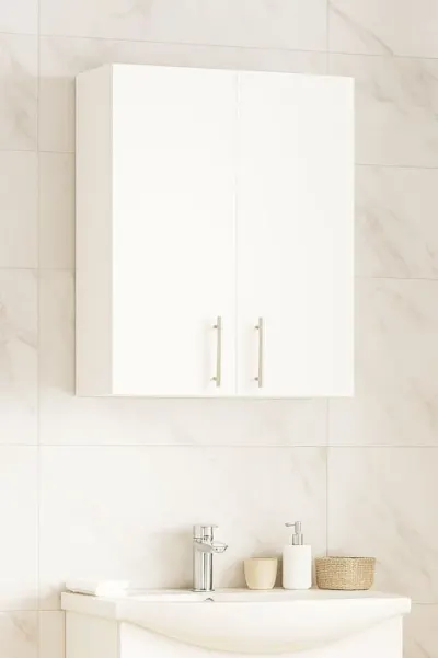 Dulap baie suspendat VERONA, front MDF, 2 usi, alb, 60x21.5x68 cm
