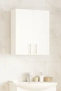 Dulap baie suspendat VERONA, front MDF, 2 usi, alb, 60x21.5x68 cm