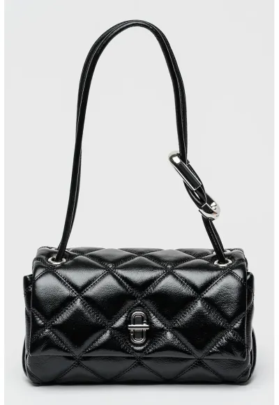 Geanta baguette de piele cu motel matlasat - Negru