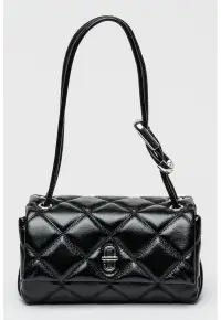 Geanta baguette de piele cu motel matlasat - Negru