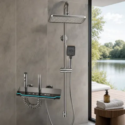 Coloana Dus Crom Sistem Dus Complet cu Baterie Mixta Termostatica
