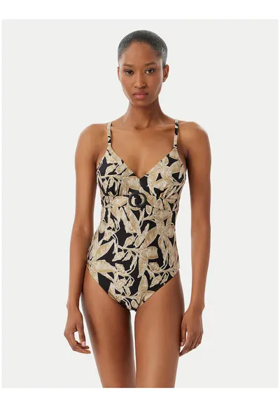 Costum de baie dama - negru-verde - cupe captusite - material elastic - fara inchidere