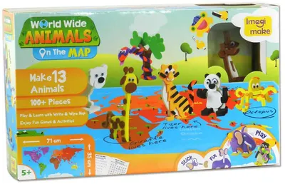Hartă educativă + puzzle 3D cu animale din spumă EVA - World Wide