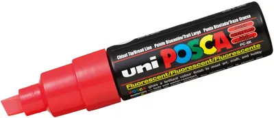 Marker permanent cu un varf tesit Uni Posca - C-8K F, 8 mm, rosu fluorescent