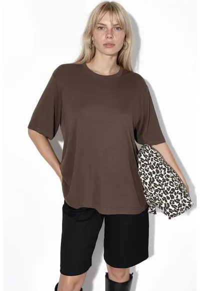 Tricou dama Oversized - gri inchis - maneca scurta - material elastic