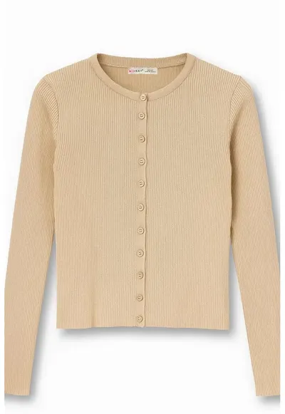 Cardigan tricotat dama - croiala slim - tricot - cu nasturi - bej