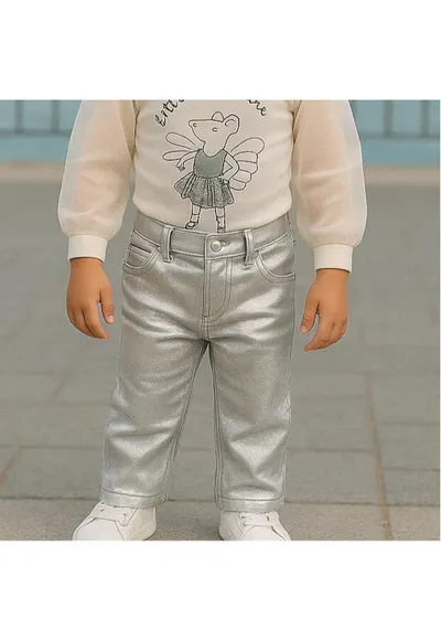 Blugi drepti cu folie argintie - - Little Ballerina - Gri - pentru fetite - Gri/Argintiu