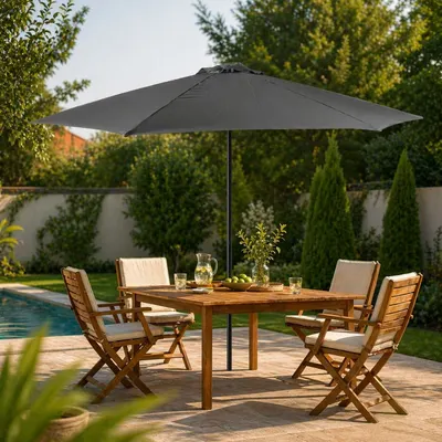 Umbrelă de grădină, Jumi, gri, cu structură metalică, 270 cm