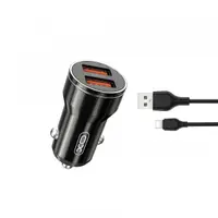Incarcator Auto Cu Cablu USB-C XO Design CC48, 12W, 2.4A, 2 x USB-A, Gri
