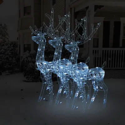 vidaXL Decorațiuni reni de Crăciun, 3 buc., alb rece, 128 cm, acril