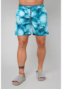 Pantaloni scurti de baie cu imprimeu si snur - Albastru
